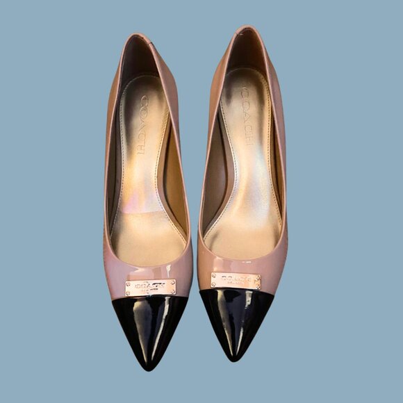 Coach Patent Leather Two-Tone Pumps – Size 8.5 | Blush & Black Classic. w/ Box - Picture 5 of 10